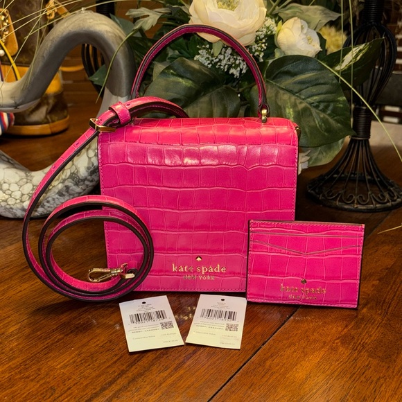 Kate spade Staci Square Crossbody Festive Pink with card holder NWT - Picture 1 of 7